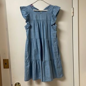 JCrew Factory Flutter Sleeve Tiered Chambray Dress size 2 NWT